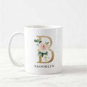 Blush Roze Bloemen & Gouden Letter B Monogram Koffiemok (Links)