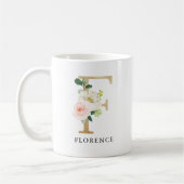 Blush Roze Bloemen & Gouden Letter F Monogram Koffiemok (Links)