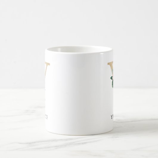 Blush Roze Bloemen & Gouden Letter Y Monogram Koffiemok (Center)