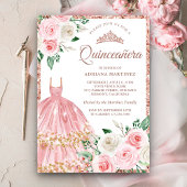 Blush Roze Bloemen Gown Roos Goud Quinceanera Kaart