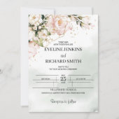 Blush Roze Bloemen Greenery Boho Huwelijksuitnodig Kaart (Voorkant)