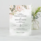Blush Roze Bloemen Greenery Boho Huwelijksuitnodig Kaart (Staand voorkant)