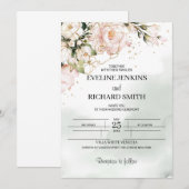 Blush Roze Bloemen Greenery Boho Huwelijksuitnodig Kaart (Voorkant / Achterkant)