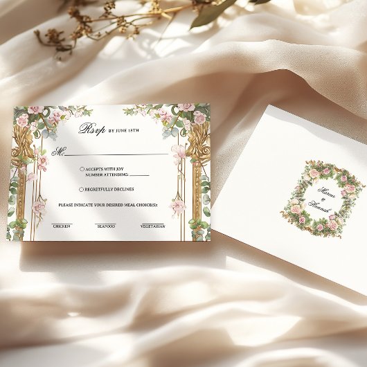 Blush Roze Bloemen Greenery Huwelijksreactie Kaart