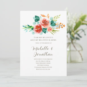 Blush Roze Bloemen Groen Bijbel Verse Bruiloft Kaart