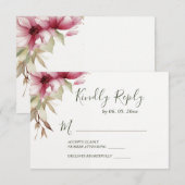 Blush roze bloemen groen bloemenbruiloft RSVP kaartje (Voorkant / Achterkant)