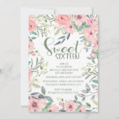 Blush roze bloemen Groene bladeren Sweet 16 (Voorkant)