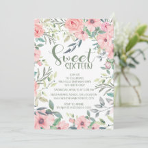 Blush roze bloemen Groene bladeren Sweet 16