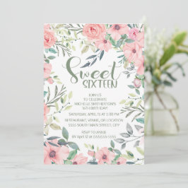 Blush roze bloemen Groene bladeren Sweet 16