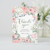 Blush roze bloemen Groene bladeren Sweet 16 Bedankkaart (Staand voorkant)