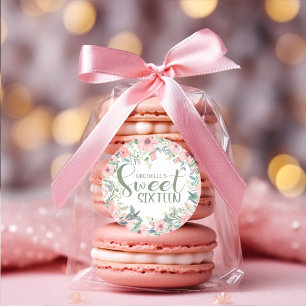 Blush roze bloemen Groene bladeren Sweet 16 Ronde Sticker