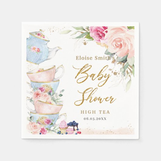 Blush Roze Bloemen High Tea Party Baby shower Servet (Voorkant)