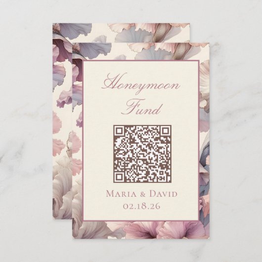 Blush Roze Bloemen Honeymoon Fund QR Code Kaarten (Voorkant / Achterkant)