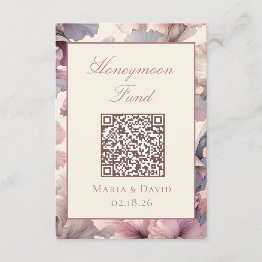 Blush Roze Bloemen Honeymoon Fund QR Code Kaarten (Voorkant)