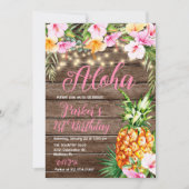 Blush Roze Bloemen Hout Aloha Ananas Verjaardag Kaart (Voorkant)