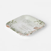 Blush roze bloemen houten kruis doop groen papieren bordje (Gebogen)