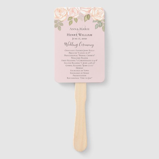 Blush Roze Bloemen Huwelijk Custom Programma Handwaaier (Voorkant)