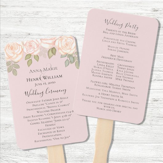 Blush Roze Bloemen Huwelijk Custom Programma Handwaaier