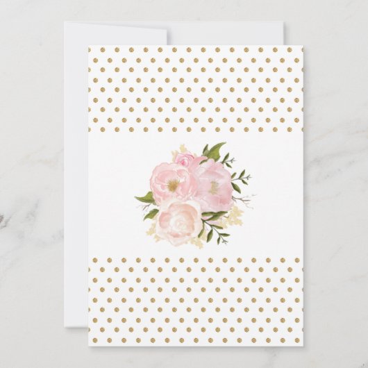Blush Roze Bloemen Huwelijksuitnodiging Gouden Con Kaart (Achterkant)