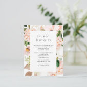 Blush Roze Bloemen Hydrangea Bruiloft Gast Details Informatiekaartje (Staand voorkant)