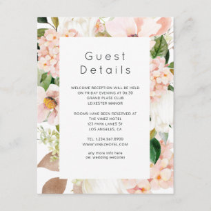 Blush Roze Bloemen Hydrangea Bruiloft Gast Details Informatiekaartje