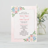 Blush Roze Bloemen Hydrangea Waterverf Bruiloft Programmakaart (Staand voorkant)
