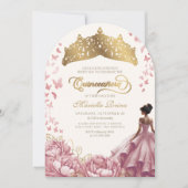 Blush Roze Bloemen Jurk Kroon Quinceanera Kaart (Voorkant)