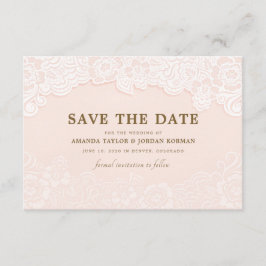 Blush Roze Bloemen Kant Bruiloft Save the Date