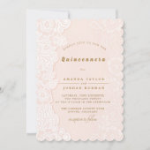 Blush Roze Bloemen Kant Quinceanera Uitnodiging (Voorkant)
