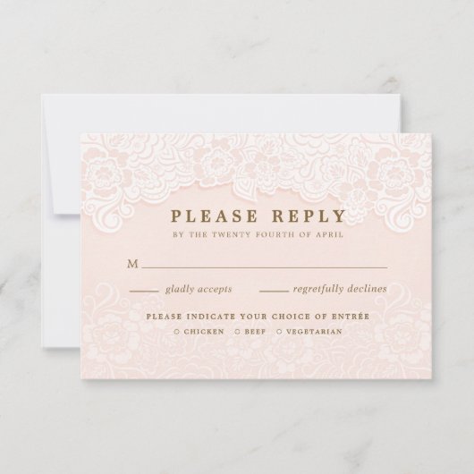 Blush Roze Bloemen Kant RSVP Met Enbomen (Voorkant)