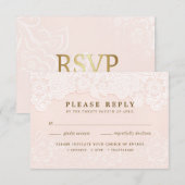 Blush Roze Bloemen Kant RSVP Met Enbomen (Voorkant / Achterkant)
