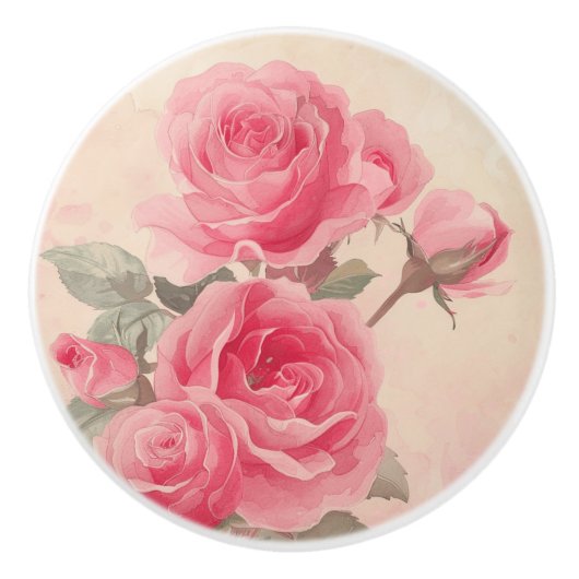  Blush Roze Bloemen Keramische Pull Knop (Voorkant)
