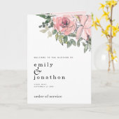 Blush roze bloemen kerk gevouwen bruiloft programm kaart (Gele Bloem)