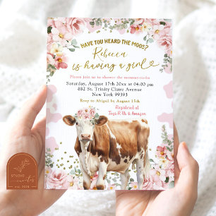 Blush Roze Bloemen Koe Boerderij Meisje Baby showe Kaart