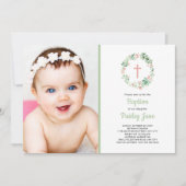 Blush Roze Bloemen krans doop foto uitnodiging (Voorkant)