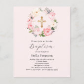 Blush roze bloemen krans kruis doop uitnodiging (Voorkant)