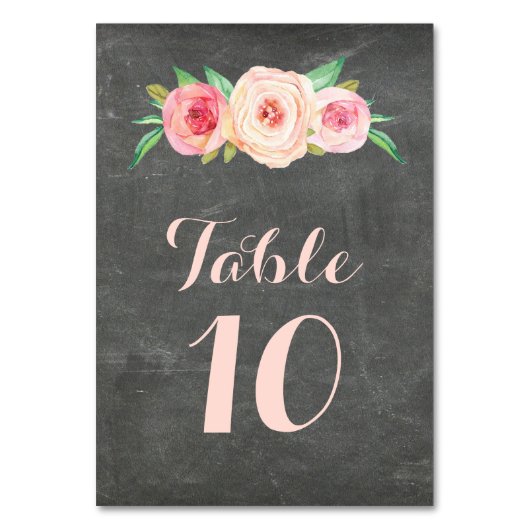 Blush Roze Bloemen Krijtbord Tafel Nummer Kaarten (Voorkant)