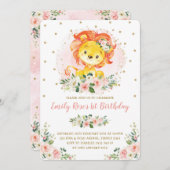 Blush Roze Bloemen Leeuw 1e Verjaardag Girly Wild  Kaart (Voorkant / Achterkant)