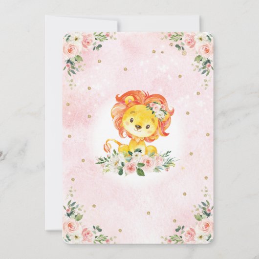 Blush Roze Bloemen Leeuw 1e Verjaardag Girly Wild  Kaart (Achterkant)