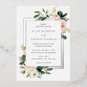 Blush roze Bloemen Lijst bruiloft Folie Uitnodiging (Voorkant)