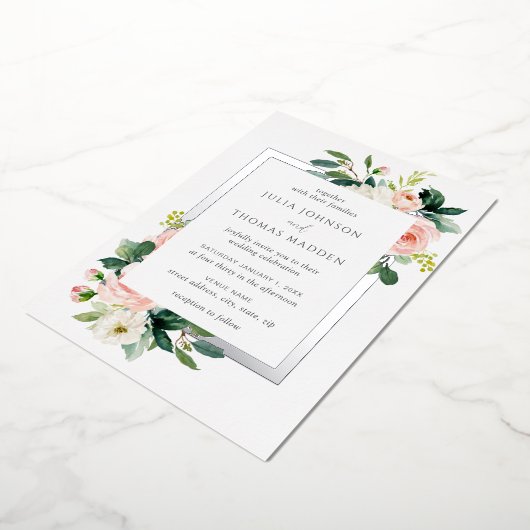 Blush roze Bloemen Lijst bruiloft Folie Uitnodiging (Gedraaid)