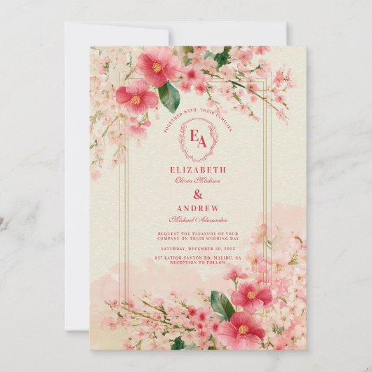 Blush roze Bloemen Lijst bruiloft Kaart (Voorkant)