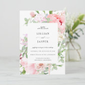 Blush Roze Bloemen Lijst Bruiloft Uitnodiging (Staand voorkant)