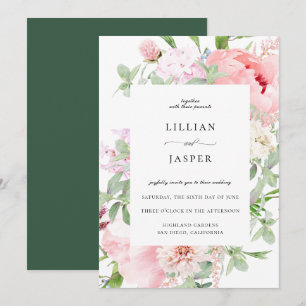 Blush Roze Bloemen Lijst Bruiloft Uitnodiging