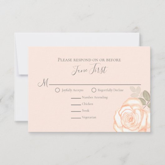 Blush Roze Bloemen Maaltijdkeuze Trouwen RSVP (Voorkant)