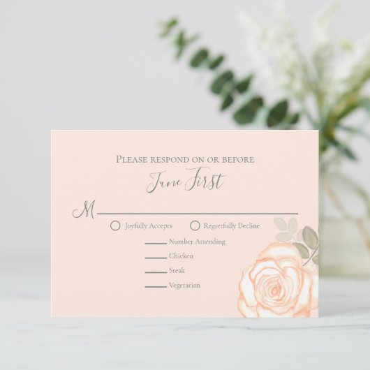 Blush Roze Bloemen Maaltijdkeuze Trouwen RSVP (Staand voorkant)