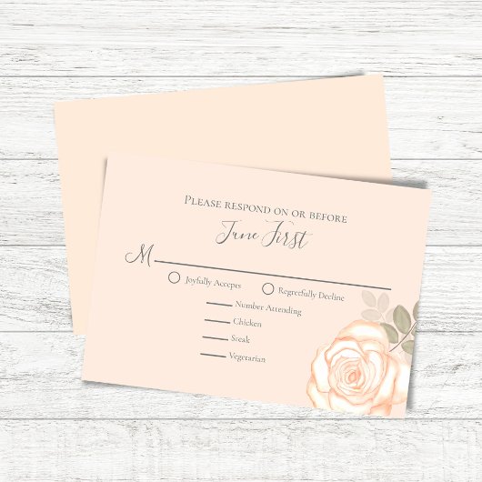 Blush Roze Bloemen Maaltijdkeuze Trouwen RSVP