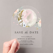 Blush Roze Bloemen Maan Huwelijk Save the Date Acryl Uitnodigingen (Insitu (Draagbaar))