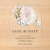 Blush Roze Bloemen Maan Huwelijk Save the Date Acryl Uitnodigingen (Voorkant)