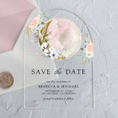 Blush Roze Bloemen Maan Huwelijk Save the Date Acryl Uitnodigingen